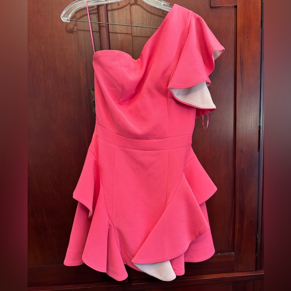 Forever Unique Hot Pink One Shoulder Ruffle Mini Dress Statement Party size 2 - Picture 9 of 12